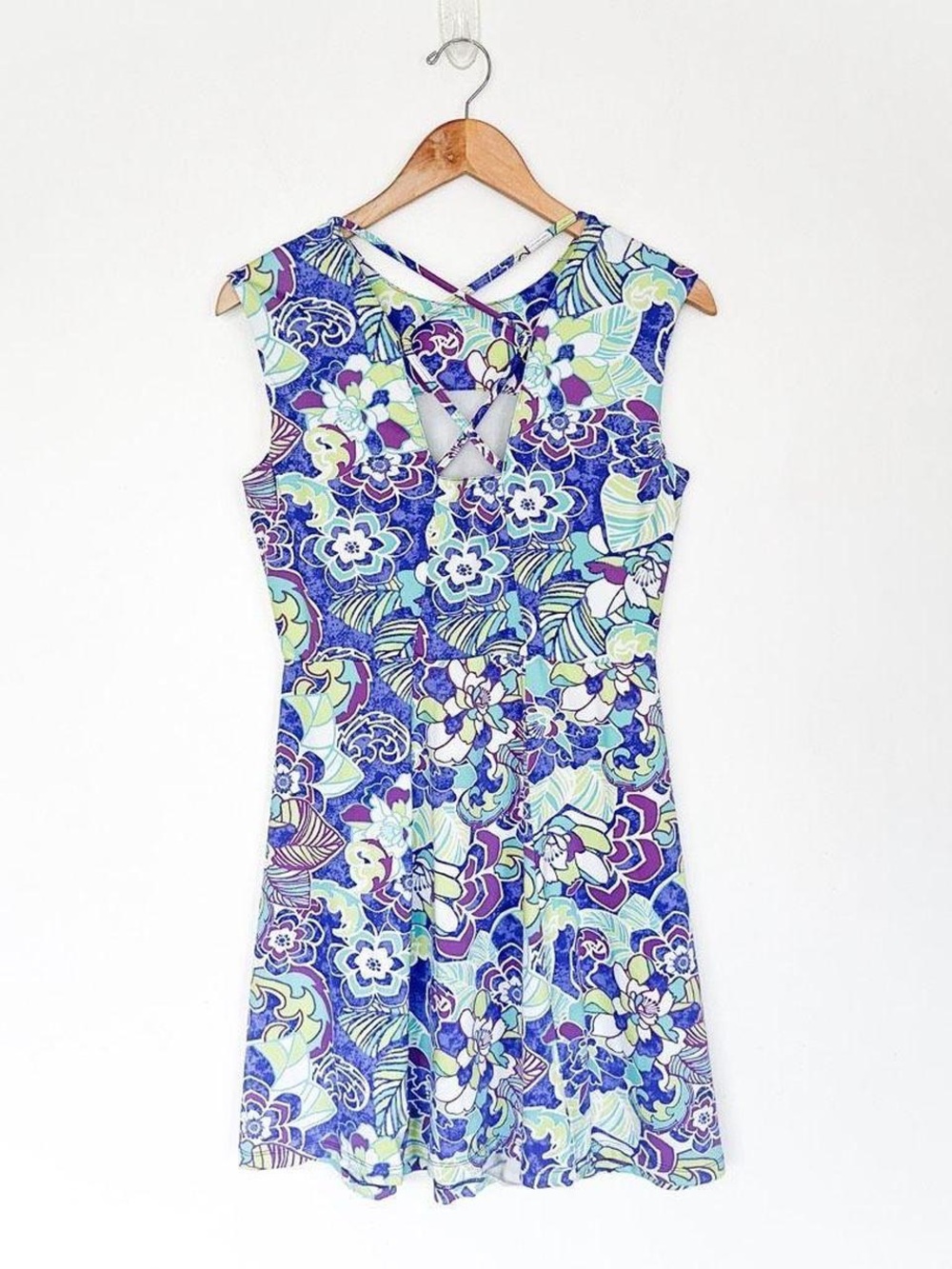 Title Nine Steadfast Diamalete Dress Blue Floral Sleeveless Strappy Back Small - Picture 4 of 7